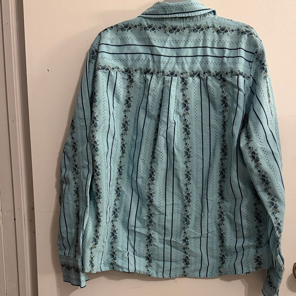 White Stag Teal Striped Vintage Button-Up Shirt - Picture 3 of 4